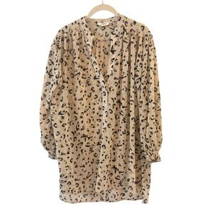 Umgee Leopard Animal Print Boho Tunic Top Womens Size S Sheer Metallic Beach
